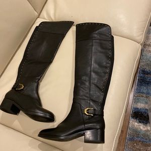 Black tall leather boots, size 8, GibsonLatimer, low heel, worn once, 1/2 zipper